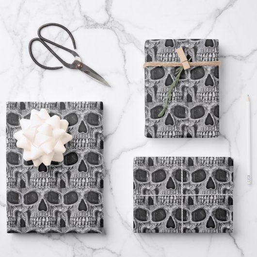 Gothic Skull Black en White Grunge Cool Pattern Inpakpapier Vel (Voorkant)