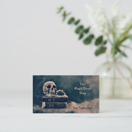 Gothic Skull  Black Grey Old Magic Books Visitekaartje (Staand voorkant)
