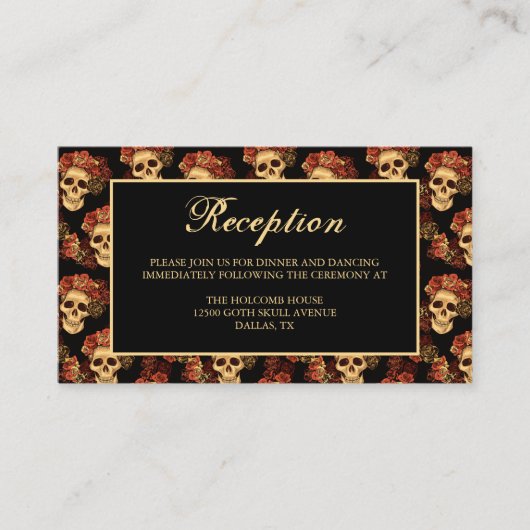Gothic Skull Black Halloween Weddenschap Reception Informatiekaartje (Voorkant)
