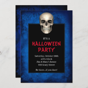 Gothic Skull Blue Grunge Halloween Party Kaart