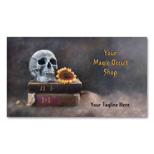 Gothic Skull Books Yellow Sunflower Magic Magnetisch Visitekaartje (Voorkant)
