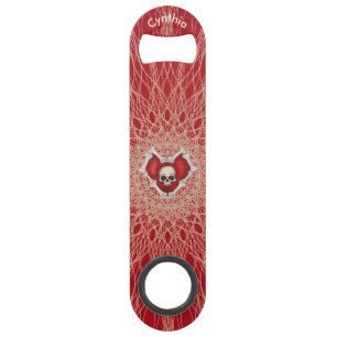 Gothic Skull Botten Red Heart Spooky Spiral Lines Speed Flessenopener