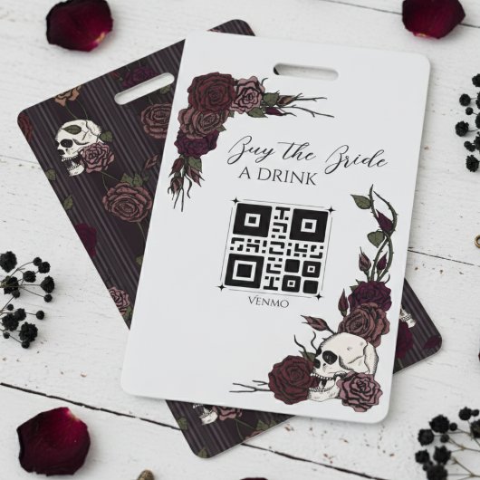 Gothic Skull Buy the Bride a Drink QR Code Badge