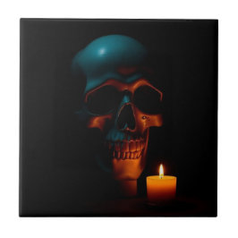 Gothic Skull Candle Halloween Ceramic Tile Tegeltje