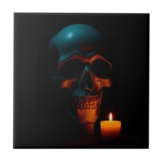 Gothic Skull Candle Halloween Ceramic Tile Tegeltje (Voorkant)