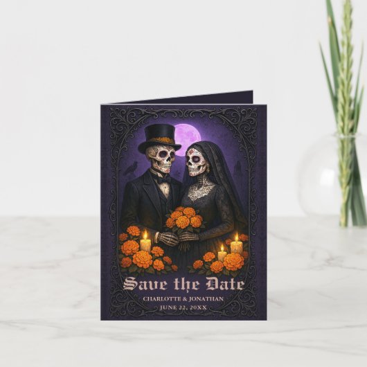 Gothic Skull Candy Couple Wedding Save the Date Aankondiging (Voorkant)