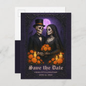 Gothic Skull Candy Couple Wedding Save the Date Aankondigingskaart (Voorkant / Achterkant)