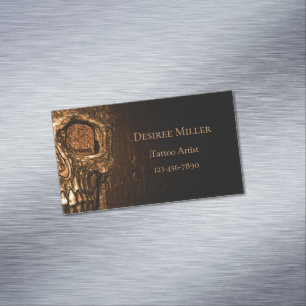 Gothic Skull Face Ggloing Gold Black Tattoo Shop Magnetisch Visitekaartje