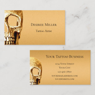 Gothic Skull Face Gold White Tattoo Shop Visitekaartje