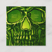 Gothic Skull Face Green Neon Metallic Tattoo Shop Vierkante Visitekaartje (Voorkant)