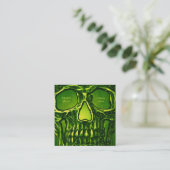 Gothic Skull Face Green Neon Metallic Tattoo Shop Vierkante Visitekaartje (Staand voorkant)