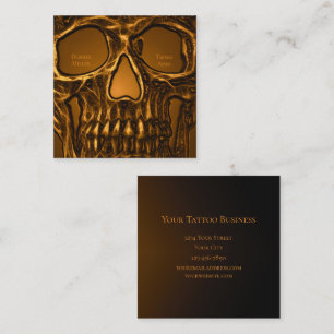 Gothic Skull Face Metallic Gold Tattoo Shop Vierkante Visitekaartje