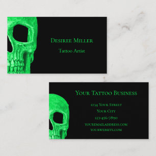 Gothic Skull Face Neon Green Black Tattoo Shop Visitekaartje