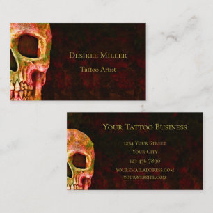 Gothic Skull Face Red Green Tattoo Shop Visitekaartje