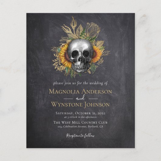 Gothic Skull Floral Halloween Wedding Invitation (Voorkant)