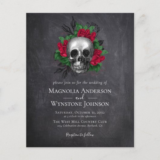 Gothic Skull Floral Halloween Wedding Invitation Flyer (Voorkant)