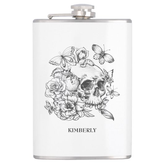 Gothic Skull Floral Keepomwille Gift Heupfles (Voorkant)