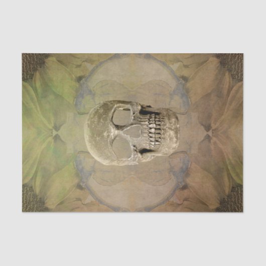 Gothic Skull Floral Yellow Gold Texture  Tissuepapier (Voorkant)