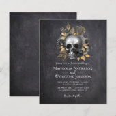 Gothic Skull Gold Halloween Wedding Uitnodiging (Voorkant / Achterkant)