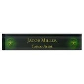 Gothic Skull Green Neon Metallic Tattoo Artist Naambordje (Voorkant)