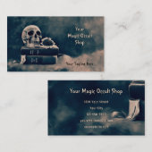 Gothic Skull  Grey Black Old Magic Books Visitekaartje (Voorkant / Achterkant)