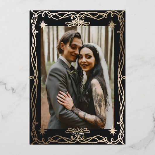 Gothic Skull Hallowedding Retro Save the date Folie Uitnodiging (Achterkant)