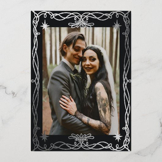 Gothic Skull HalloWedding Retro Save the date Folie Uitnodiging (Achterkant)