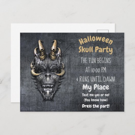 Gothic Skull Halloween Party Briefkaart (Voorkant / Achterkant)