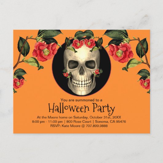 Gothic Skull Halloween Party Uitnodiging Briefkaart (Voorkant)