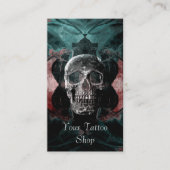 Gothic Skull Head Black Blauwgroen Red Floral Tatt Visitekaartje (Voorkant)