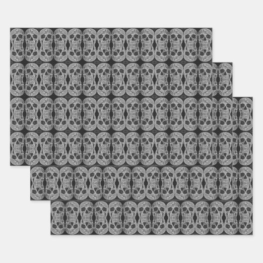 Gothic Skull Head Black en White Abstract patroon Inpakpapier Vel (Set)