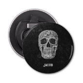 Gothic Skull Head Black en White Custom Button Flesopener (Voorkant)