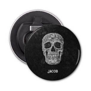 Gothic Skull Head Black en White Custom Button Flesopener