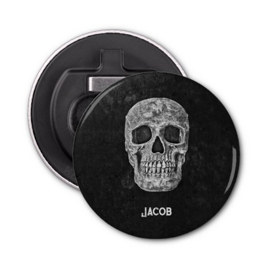 Gothic Skull Head Black en White Custom Button Flesopener (Voorkant)