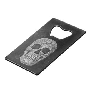 Gothic Skull Head Black en White Custom Kredietkaart Flessenopener