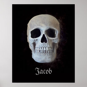 Gothic Skull Head Black en White Spooky Poster