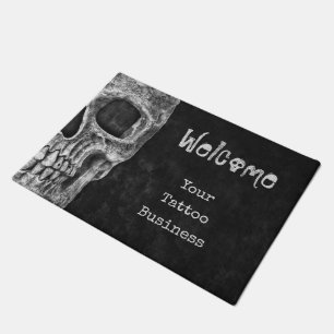 Gothic Skull Head Black en White Tattoo Shop Deurmat