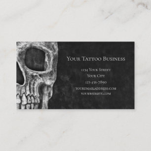Gothic Skull Head Black en White Tattoo Shop Visitekaartje