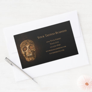 Gothic Skull Head Glanzende Gold Black Tattoo Shop Rechthoekige Sticker
