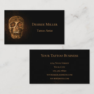 Gothic Skull Head Glanzende Gold Black Tattoo Shop Visitekaartje