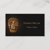 Gothic Skull Head Glanzende Gold Black Tattoo Shop Visitekaartje (Voorkant)