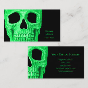 Gothic Skull Head Green Neon Black Tattoo Shop Visitekaartje