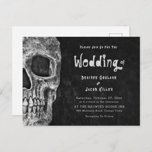 Gothic Skull Head Halloween Wedding Uitnodiging (Voorkant / Achterkant)