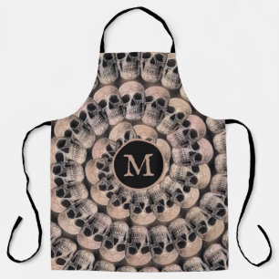 Gothic Skull Head Monogram  Sepia Abstract Schort