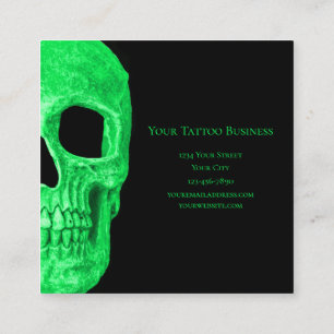 Gothic Skull Head Neon Green Black Tattoo Shop Vierkante Visitekaartje