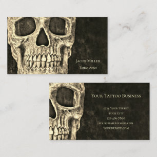 Gothic Skull Head Sepia Zwart Tattoo Artiest Visitekaartje