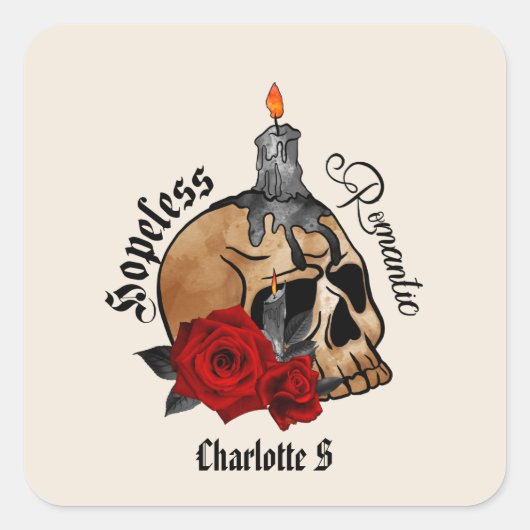 Gothic Skull Hopeless Romantic Vierkante Sticker (Voorkant)