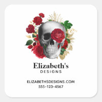 Gothic Skull met Red Flowers Business
