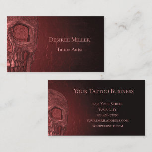 Gothic Skull Metallic Rood Roze Tattoo Shop Visitekaartje