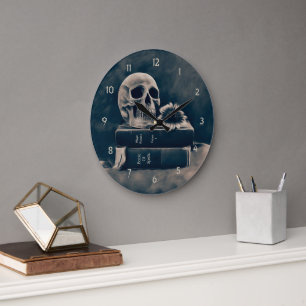 Gothic Skull  Old Books Cyanotype Macabre Grote Klok